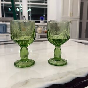 Light Green Stemmed Goblets | Vintage-Style Glassware | Set of 2